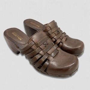 Kenneth Cole Reaction Studded Clogs Shoes Strappy Leather Dark Brown Women's 7